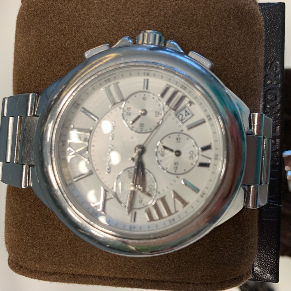 Michael Kors Camille Stainless Steel Chronograph Watch with Silver Dial